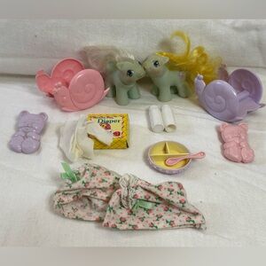 Vintage G1 My Little Pony Newborn Twins Set with Complete Original Accessories